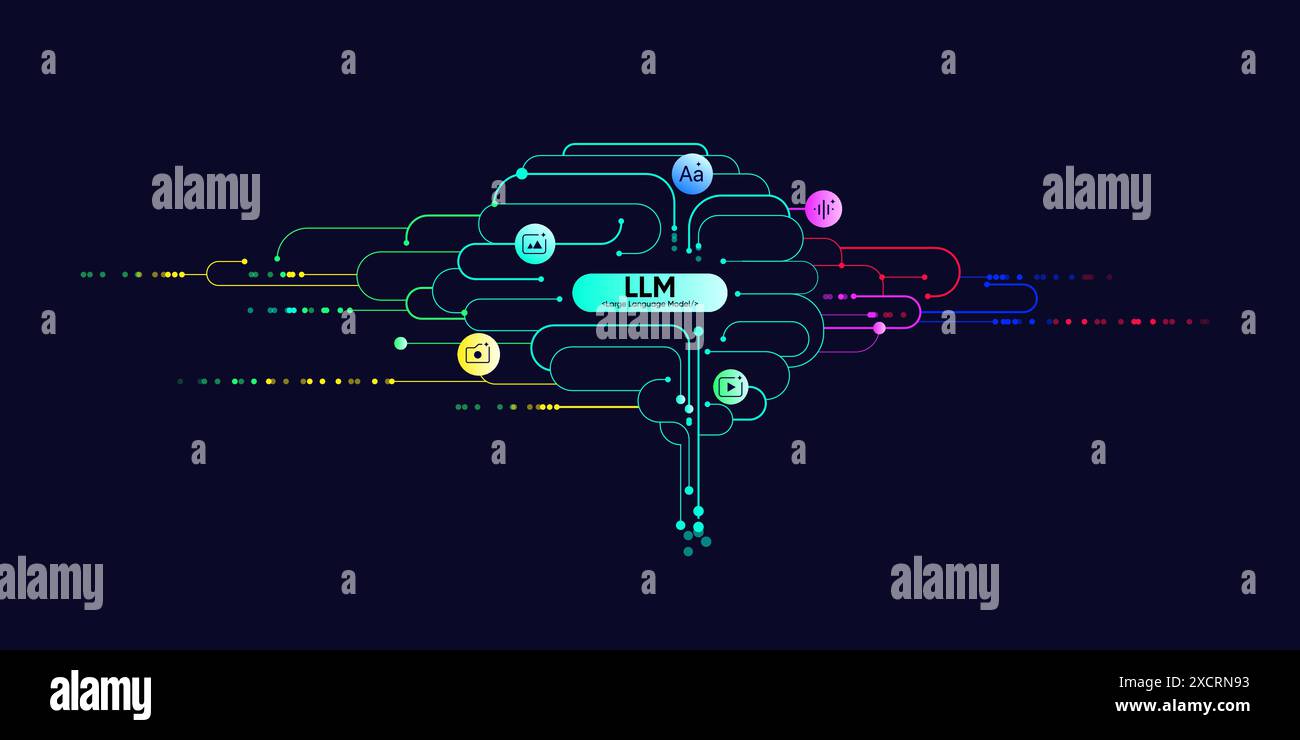 Abbildung des abstrakten Streams. Künstliche Intelligenz. Big Data, Technologie, Datenübertragung, Datenfluss, großes Sprachmodell, generative KI, natürlich Stock Vektor