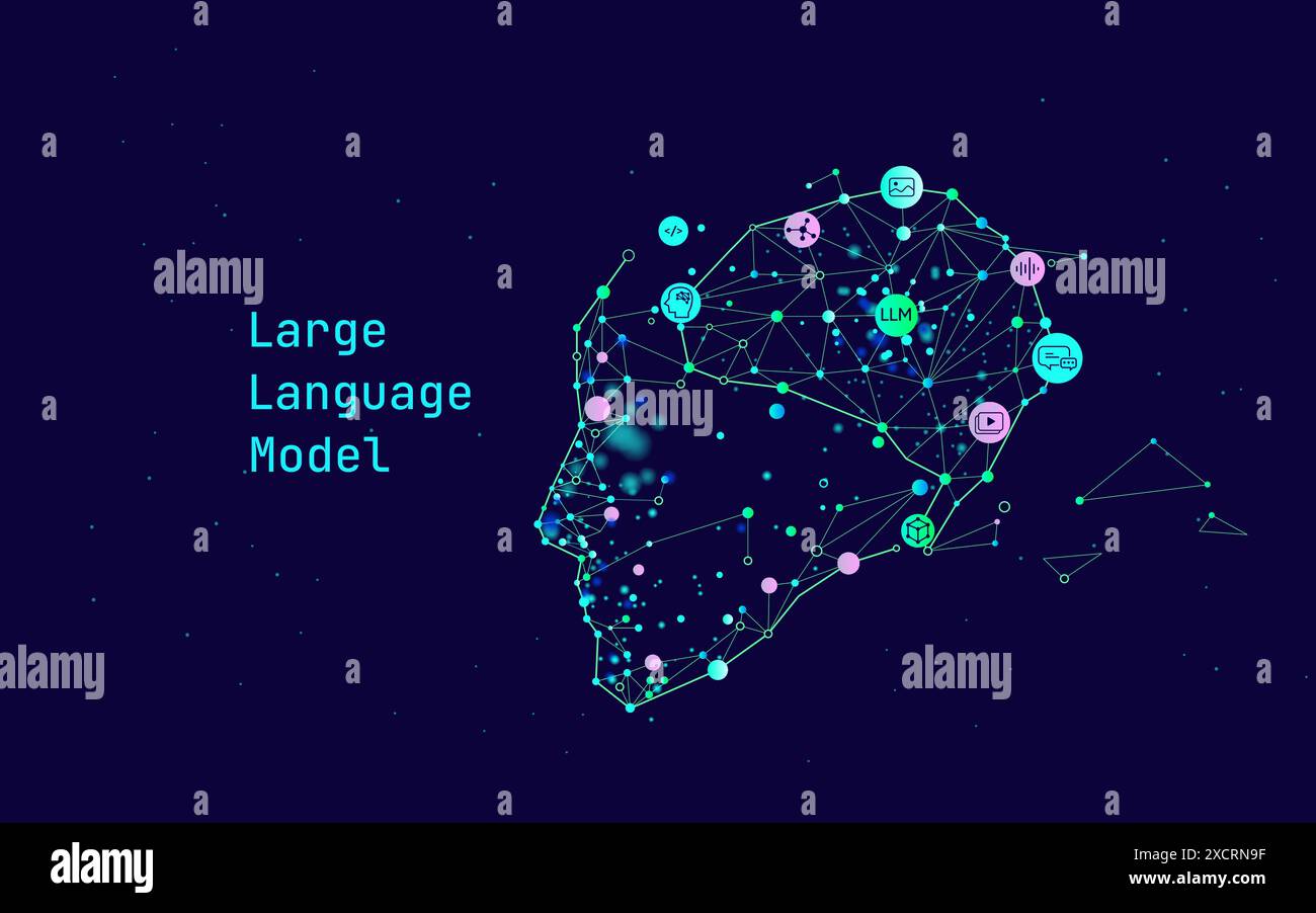 Abbildung des abstrakten Streams. Künstliche Intelligenz. Big Data, Technologie, Datenübertragung, Datenfluss, großes Sprachmodell, generative KI, natürlich Stock Vektor