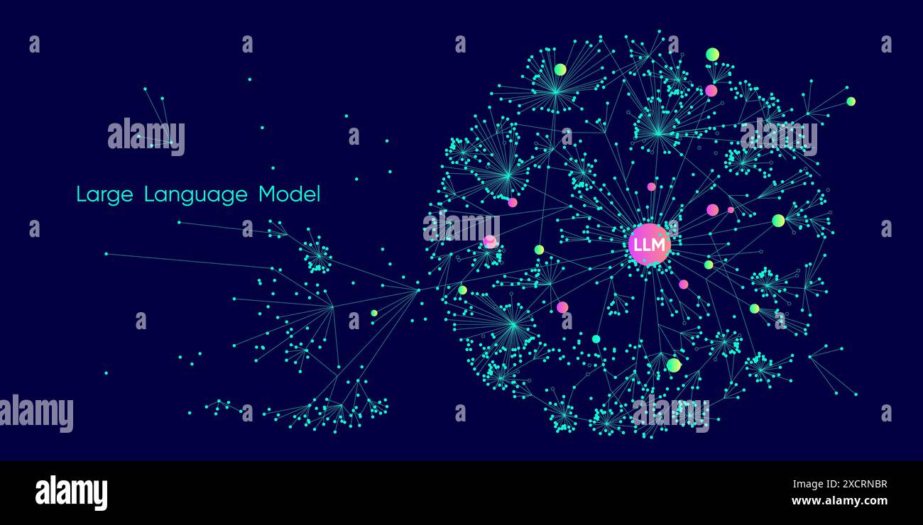 Abbildung des abstrakten Streams. Künstliche Intelligenz. Big Data, Technologie, Datenübertragung, Datenfluss, großes Sprachmodell, generative KI, natürlich Stock Vektor