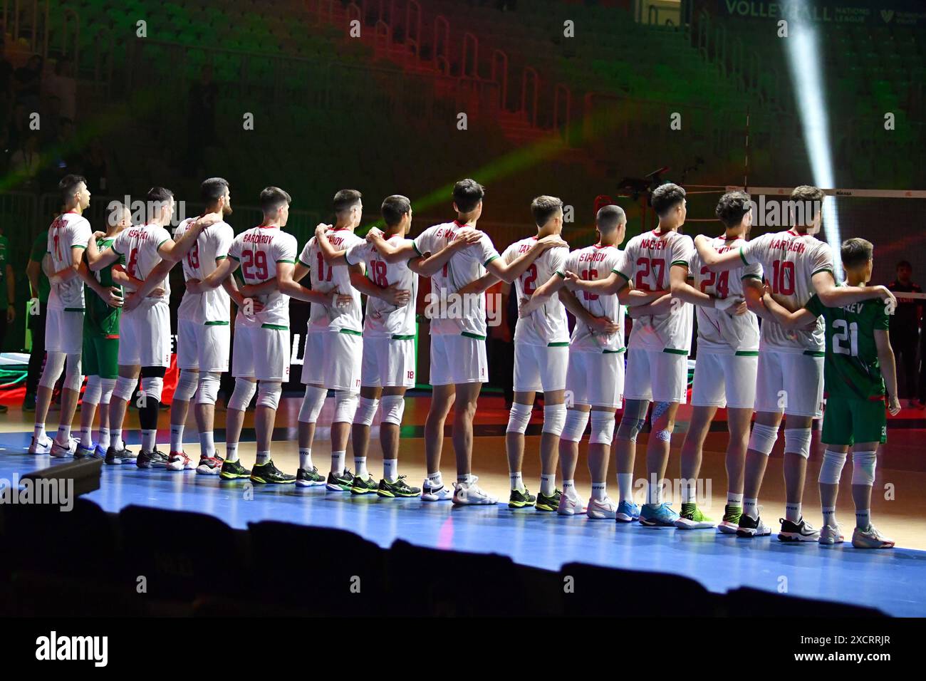 Ljubljana, Slowenien. Juni 2024. Ljubljana, Slowenien, 18. Juni 2024: Bulgarisches Team während des FIVB Men's Volleyball Nations League Spiels zwischen Bulgarien und der Türkei in der Arena Stozice, Ljubljana, Slowenien. (Natasa Kupljenik/SPP) Credit: SPP Sport Press Photo. /Alamy Live News Stockfoto