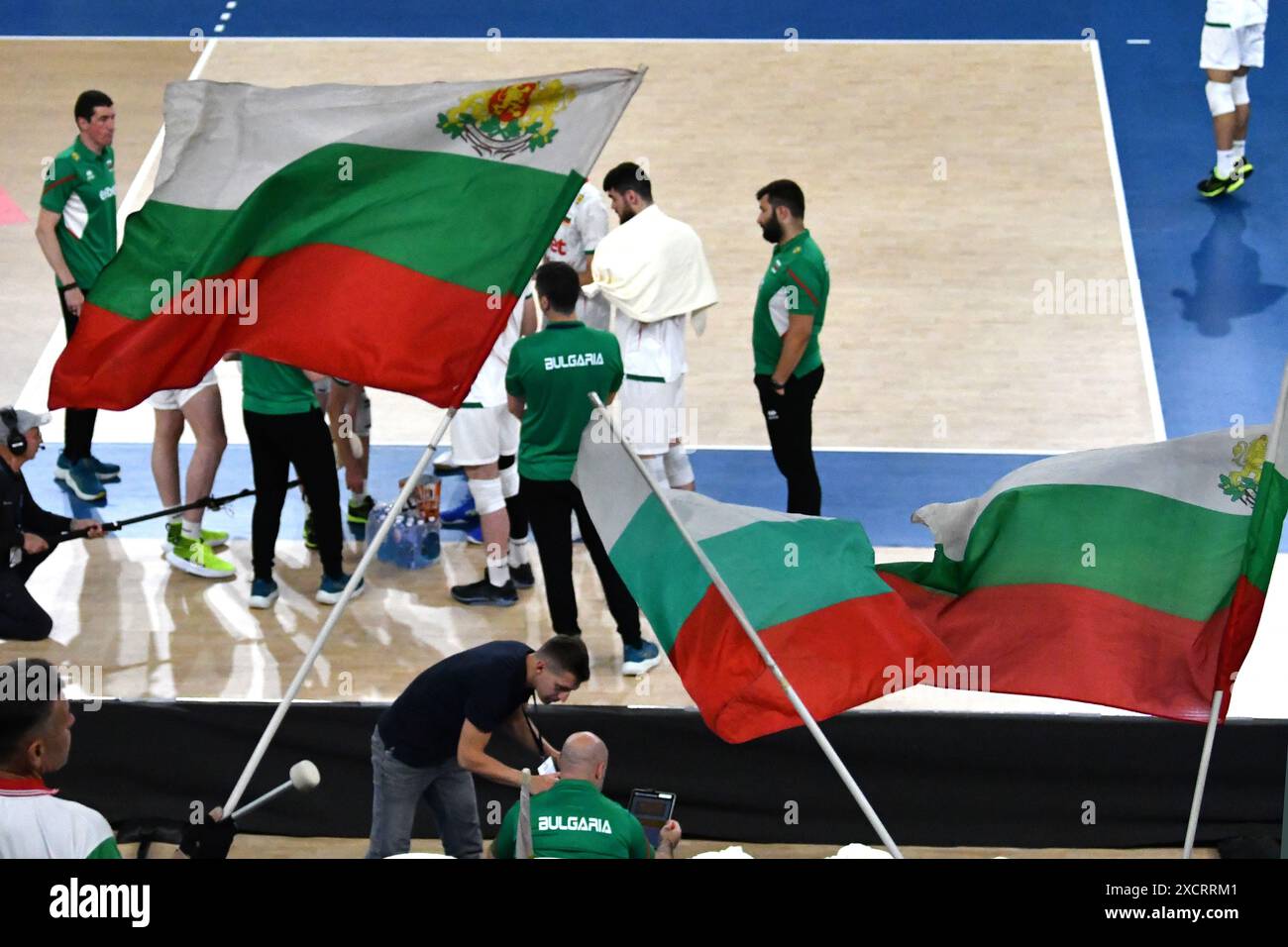 Ljubljana, Slowenien. Juni 2024. Ljubljana, Slowenien, 18. Juni 2024: Bulgarisches Team während des FIVB Men's Volleyball Nations League Spiels zwischen Bulgarien und der Türkei in der Arena Stozice, Ljubljana, Slowenien. (Natasa Kupljenik/SPP) Credit: SPP Sport Press Photo. /Alamy Live News Stockfoto