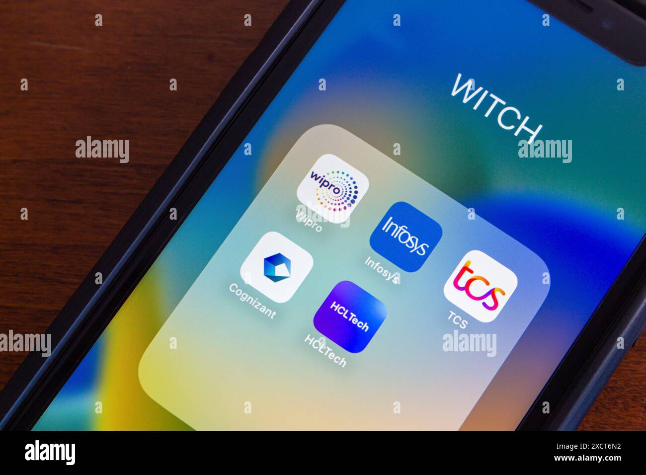 Führende indische IT-Unternehmen WIE Icons, Wipro, Infosys, Tata Consultancy Services (TCS), Cognizant und HCL Technologies, auf einem iPhone zu sehen Stockfoto