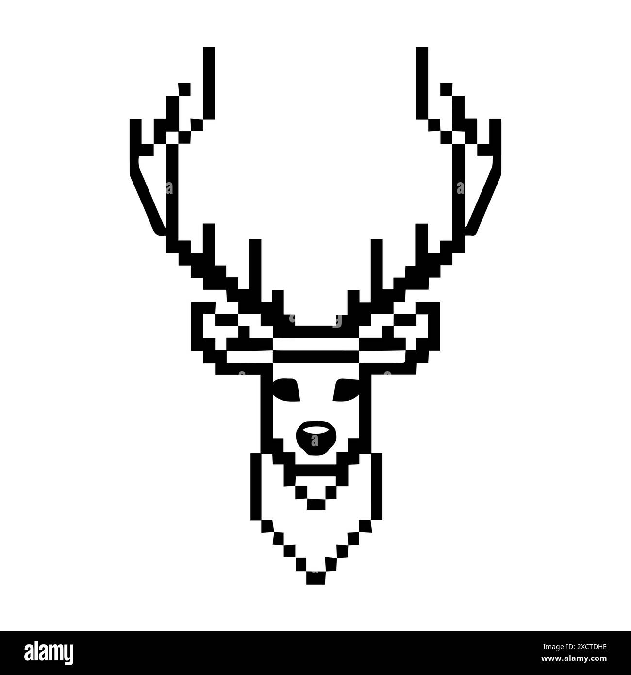 Hirsch-Pixel-Logo oder modernes Liniensymbol. Vektorgrafik und Ikonendesign mit auffälligen Konturen. Schwarz-weiß Pixel Perfect minimalistisches Symbol isoliert weiß Stock Vektor
