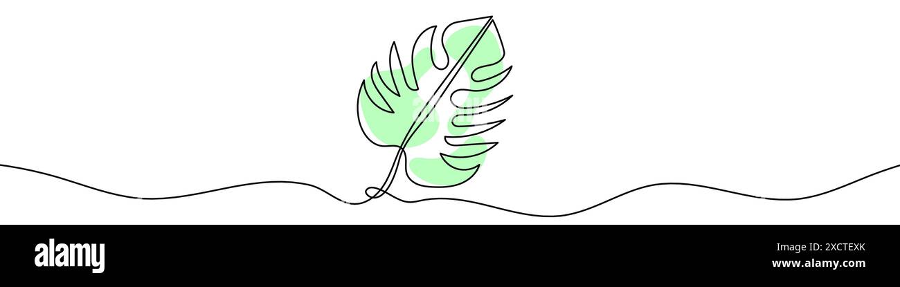 Fortlaufende bearbeitbare Linienzeichnung tropischer Blätter. Hintergrund einer Zeichnung mit einer Linie. Vektorabbildung. Monstera-Blattsymbol in einer Zeile. Stock Vektor