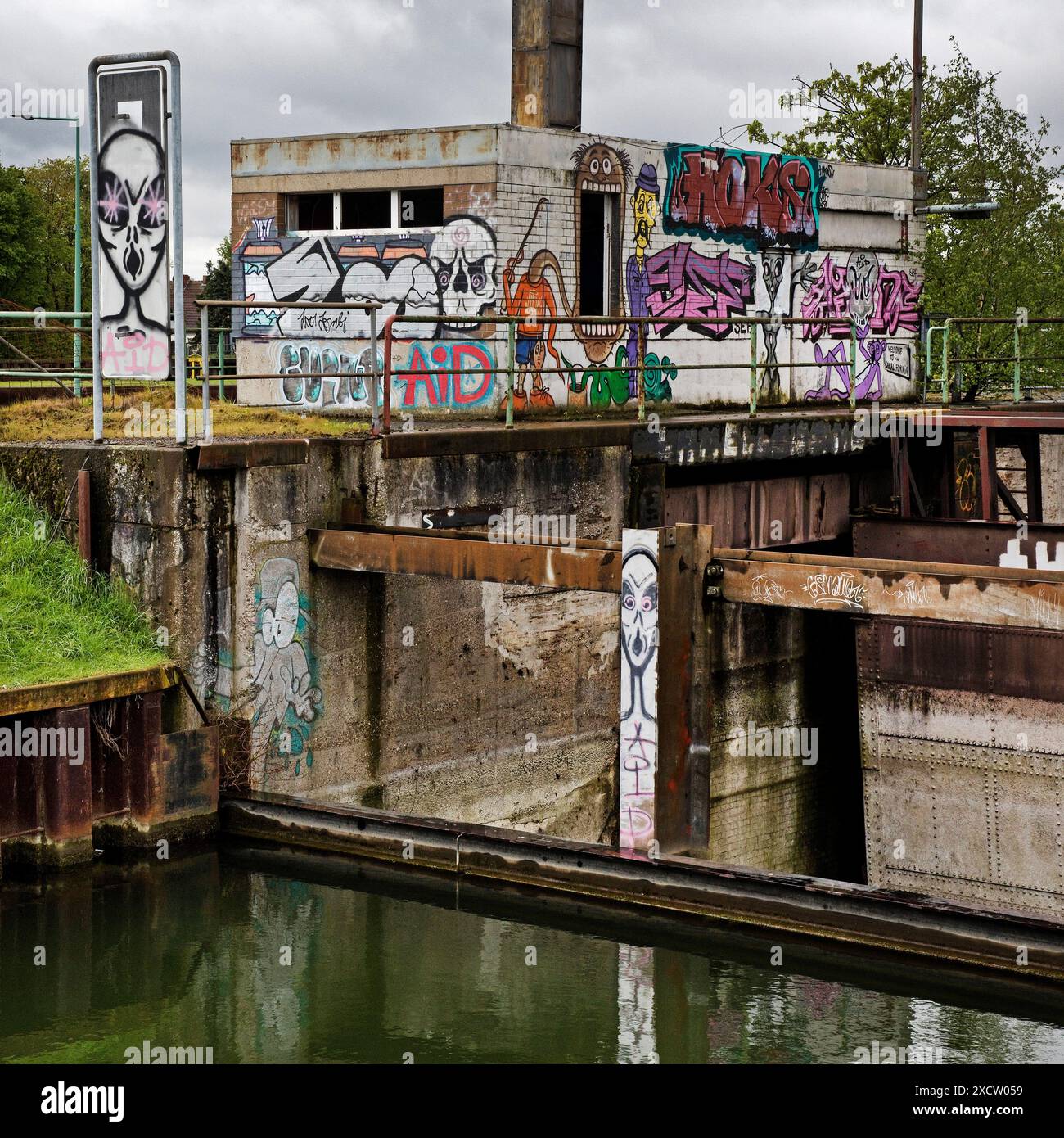 Alte Wanne-Eickel-Schleuse am Rhein-Herne-Kanal, Deutschland, Nordrhein-Westfalen, Ruhrgebiet, Herne Stockfoto
