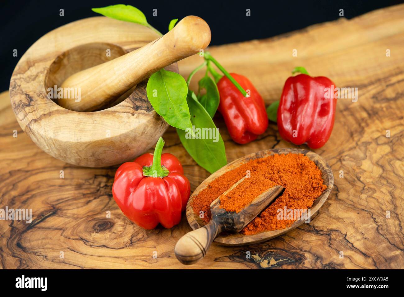 Roter Pfeffer, Paprika (Capsicum annuum), Chilis und Cayennepfeffer Stockfoto