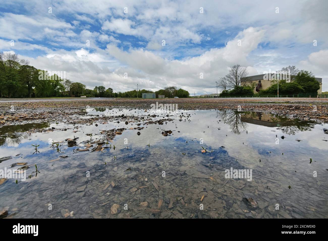 Leerer Cranger Messeplatz bei schlechtem Wetter, Deutschland, Nordrhein-Westfalen, Ruhrgebiet, Herne Stockfoto