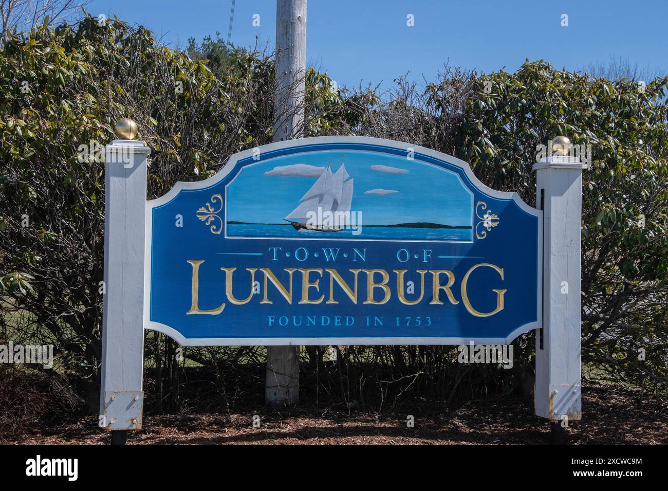 Willkommen im Zeichen der Stadt Lunenburg in Nova Scotia, Kanada Stockfoto