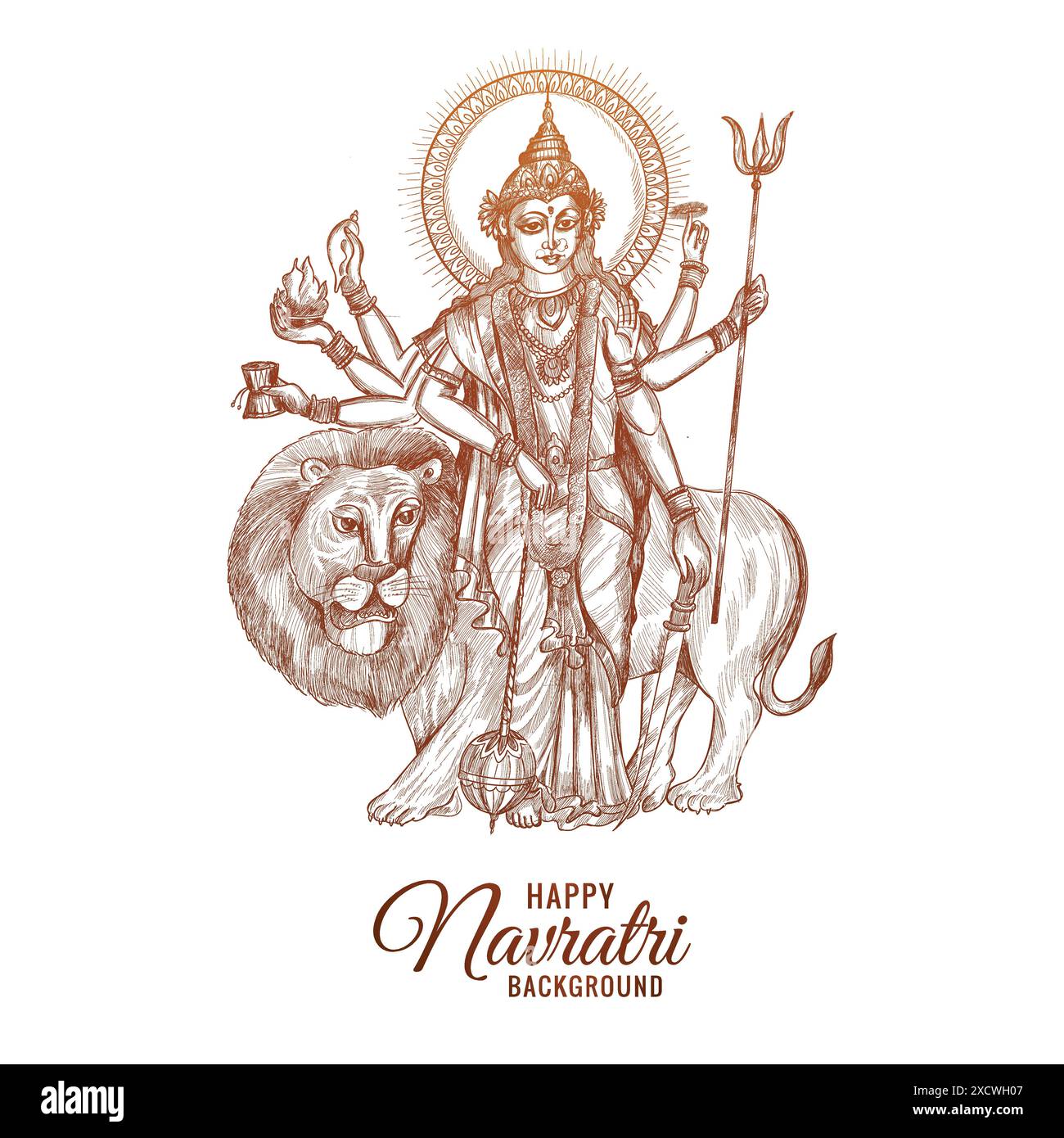 Schönes Happy Navratri Handzeichnung maa durga Skizzendesign Stock Vektor