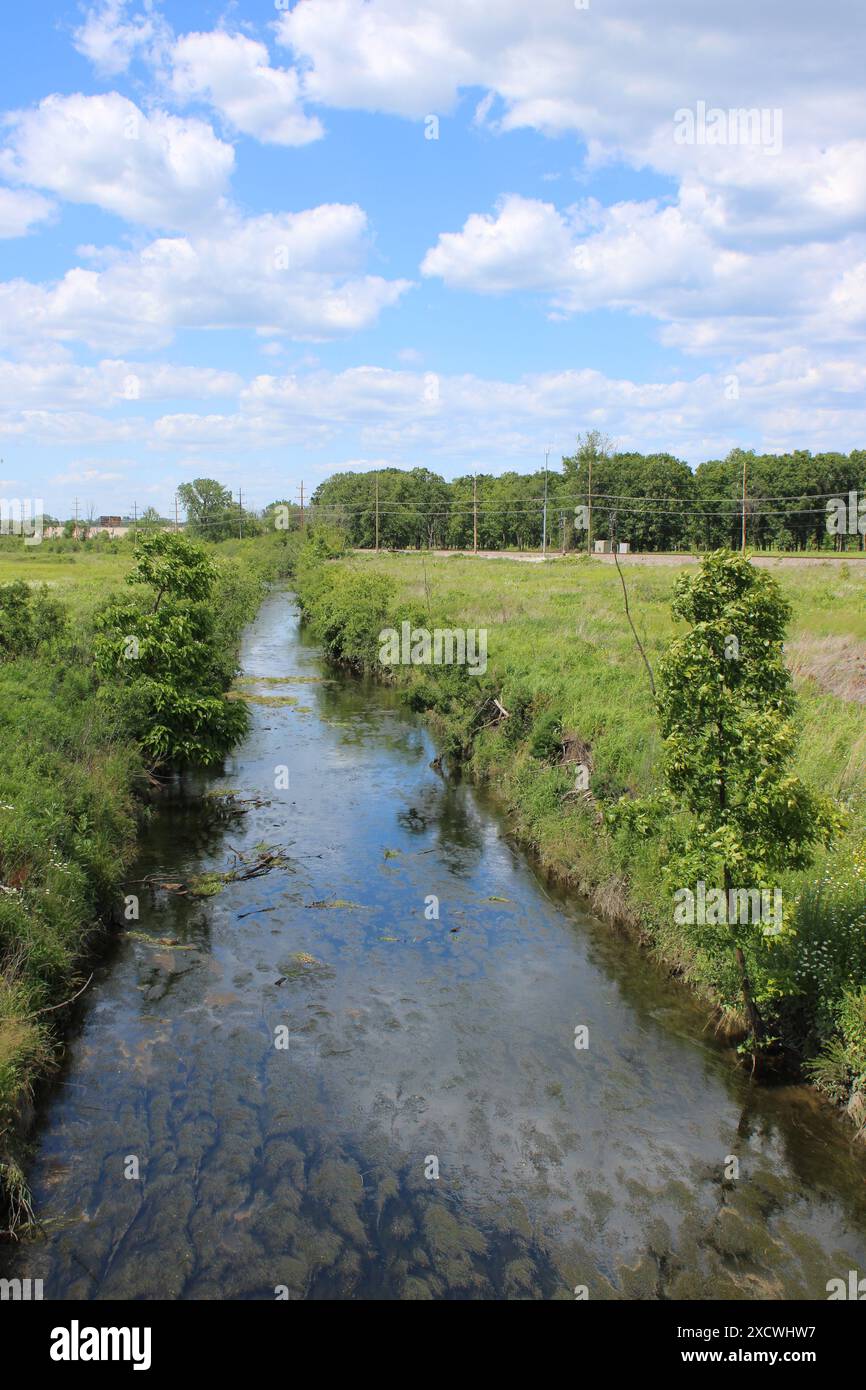 West Fork des North Branch des Chicago River im Somme Prairie Nature Preserve in Northbrook, Illinois Stockfoto