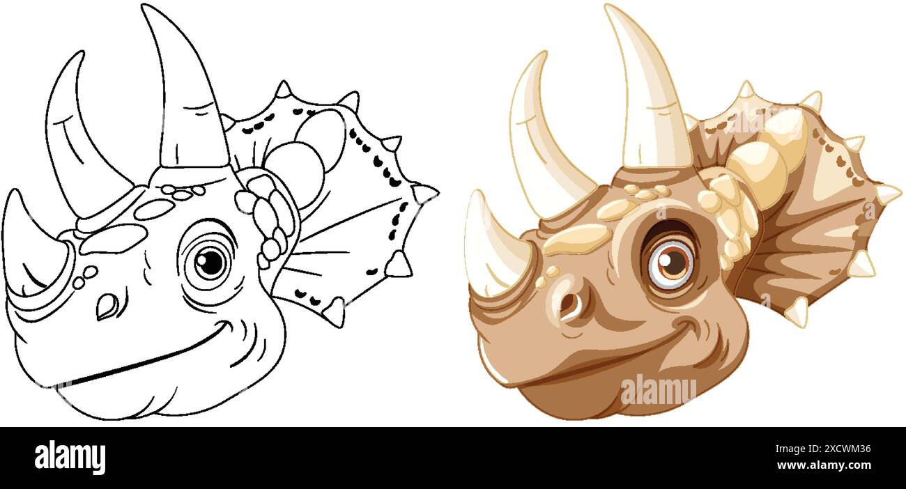 Farbe und Kontur eines triceratops-Kopfes Stock Vektor
