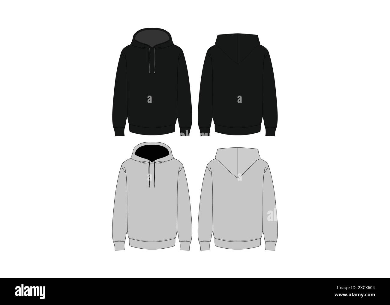 Schwarzes männliches Kapuzenpullover - Langarm Hoody Mockup - Männer Hoodie Design - Streetwear Bekleidung Vector Template Schwarzes männliches Kapuzenpullover Stock Vektor