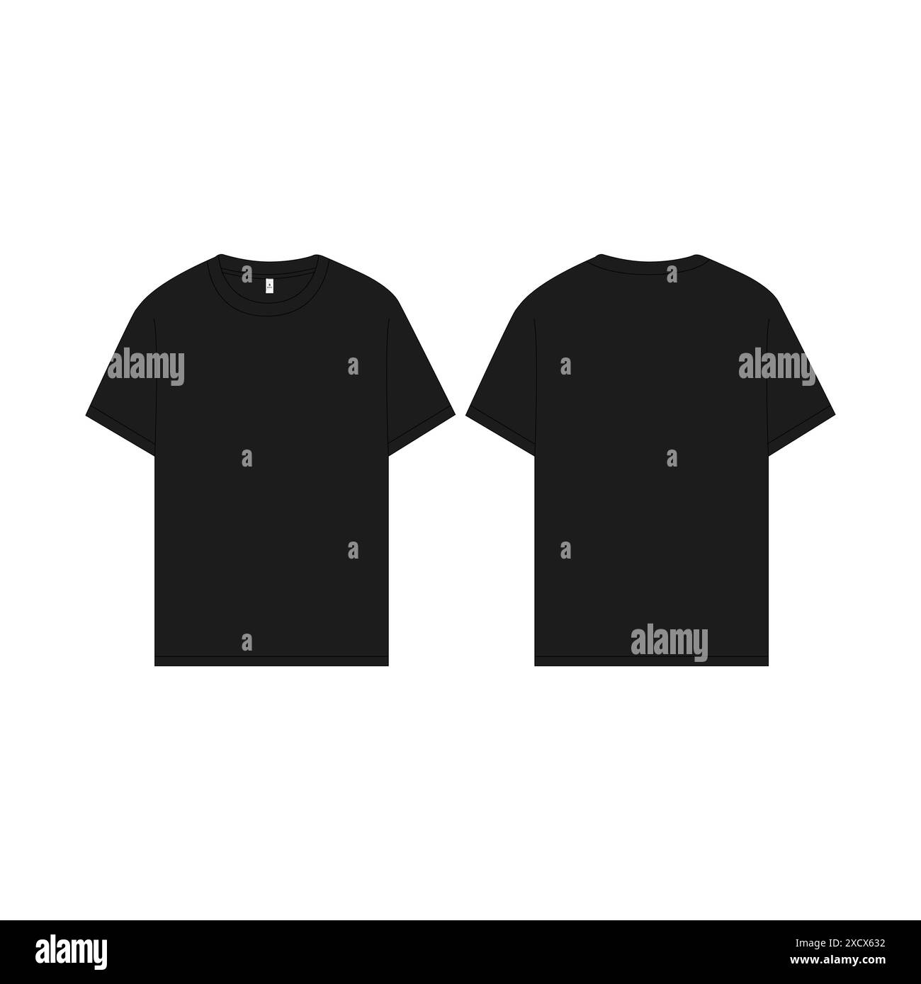 Leeres T-Shirt Vektor Mockup Vorlage Schwarzes Grafik T-Shirt Mock-up Design T-Shirt CAD Mockup leeres T-Shirt Vektor Mockup - Schwarzes Grafik T-Shirt Design Stock Vektor