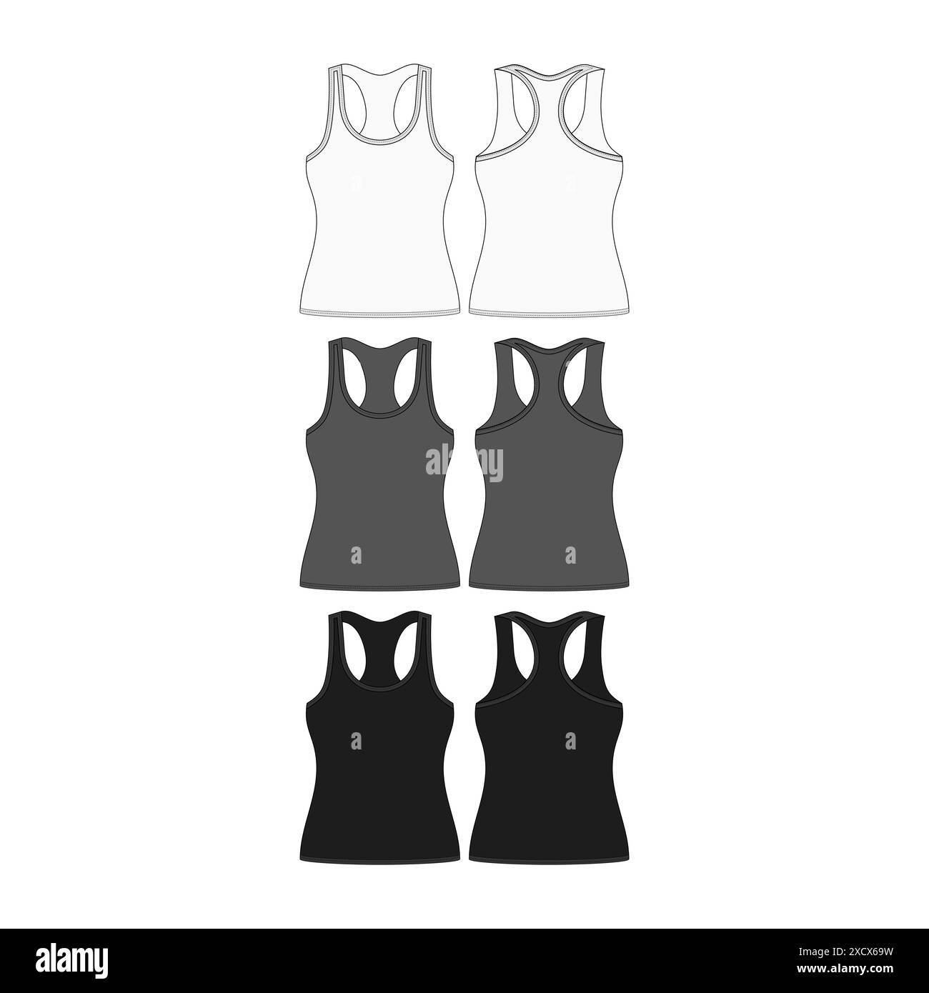 Leere männliche weibliche Tanktop Mockup Vorlage Tanktop Vorlage Weste Frauen Tanktop Bekleidung Mockup Illustration Vorderansicht Rückansicht Tank-Top Mode Illustration Stock Vektor