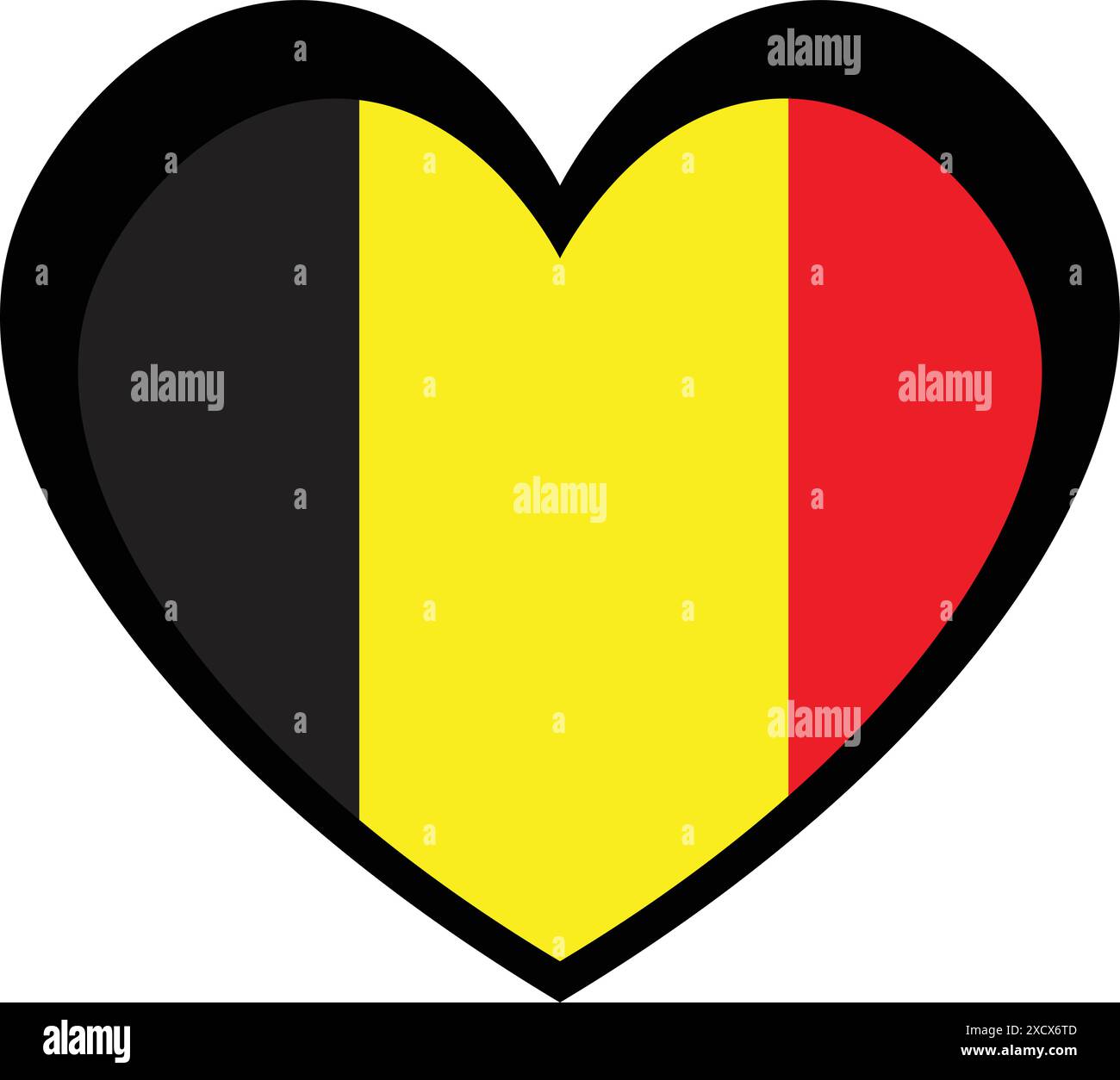 Eine bezaubernde Illustration der belgischen Flagge in Herzform, die Nationalstolz mit einem Symbol der Zuneigung verbindet, perfekt, um die Liebe zu Belgien zu zeigen. Stock Vektor
