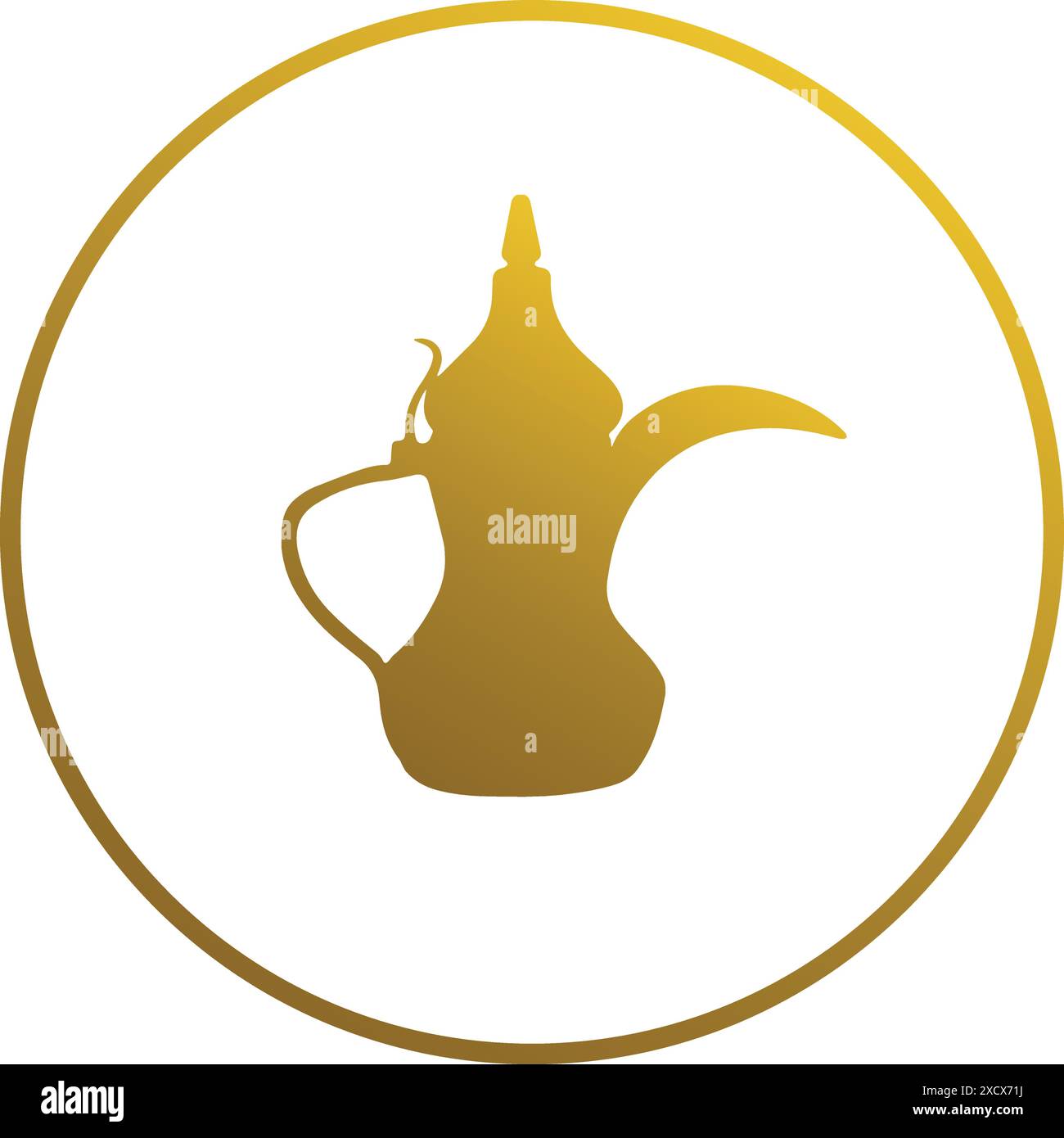 Eine Illustration eines goldenen finjaner-Symbols, die eine traditionelle arabische Kaffeekanne mit luxuriösem und elegantem Design darstellt Stock Vektor