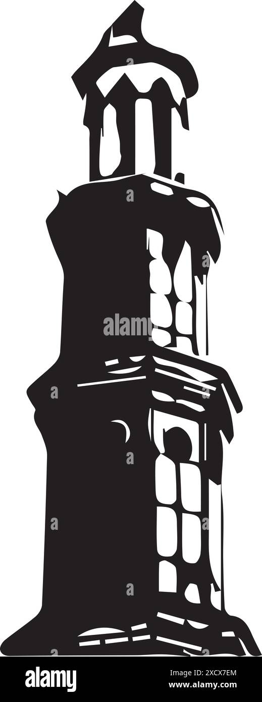 Eine Silhouette eines islamischen Turms (Minarett), die den unverwechselbaren architektonischen Stil der Moscheen einfängt Stock Vektor