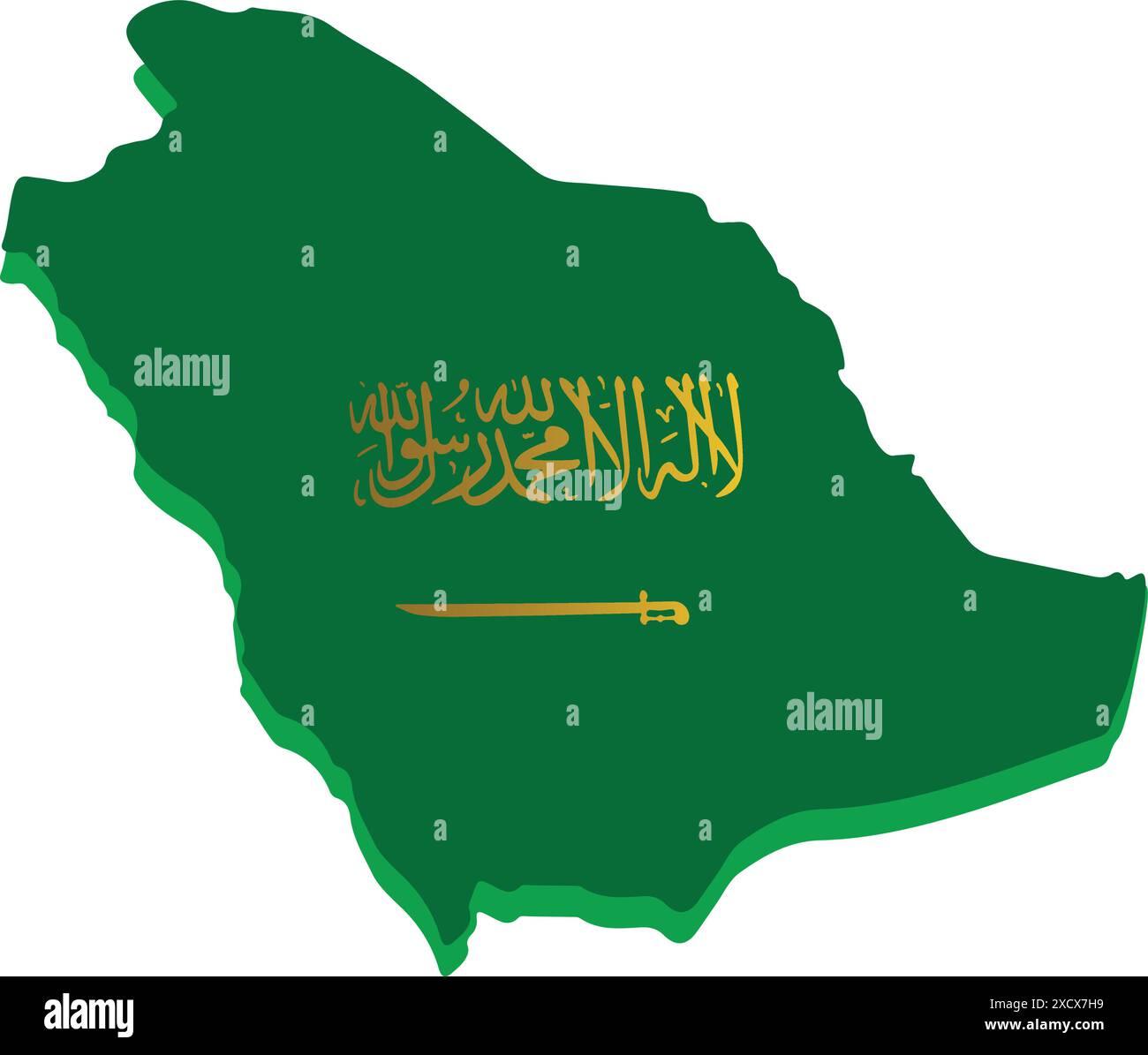 Ein Symbol für die Kartenflagge Saudi Arabiens, das die Nationalflagge mit einer Landkarte kombiniert und eine klare und symbolische Darstellung Saudi Arabiens bietet Stock Vektor