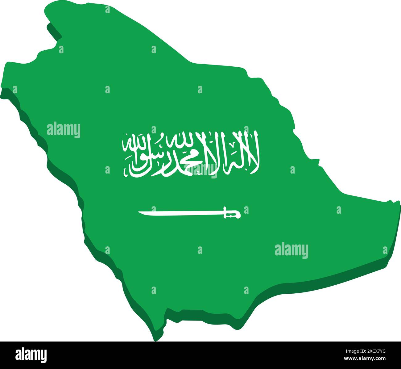 Ein Symbol für die Kartenflagge Saudi Arabiens, das die Nationalflagge mit einer Landkarte kombiniert und eine klare und symbolische Darstellung Saudi Arabiens bietet Stock Vektor