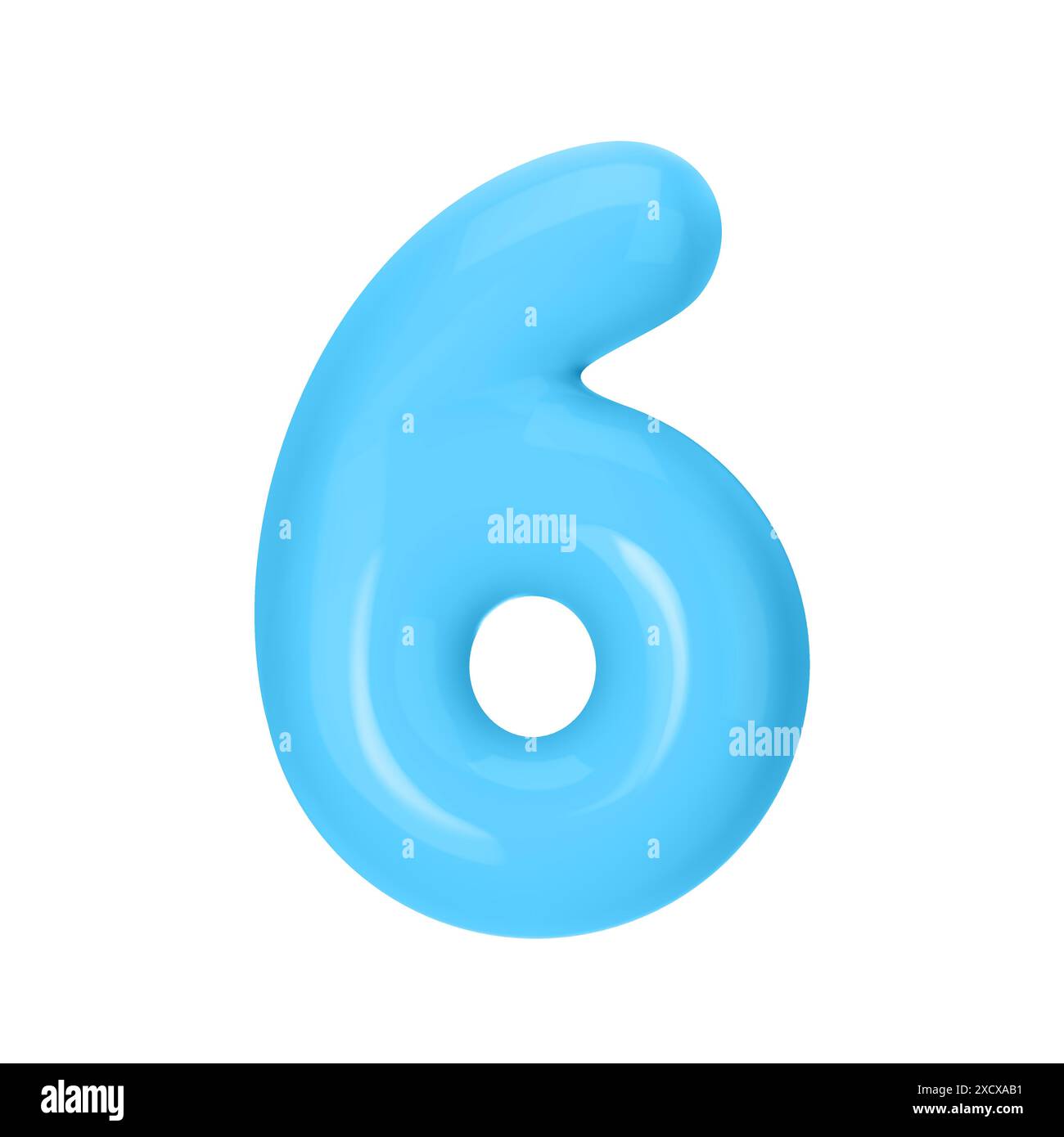 Zahl 6 - Blauer Plastikballon Zahl sechs isoliert auf weißem Hintergrund. 3D-Stilvektorillustration Stock Vektor