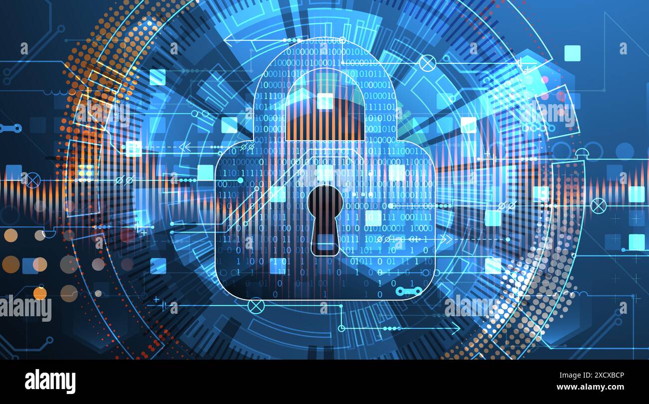 Sicherer digitaler Hintergrund. Virtuell vertraulich, Programmierschutz. Handgezeichneter Vektor. Stock Vektor