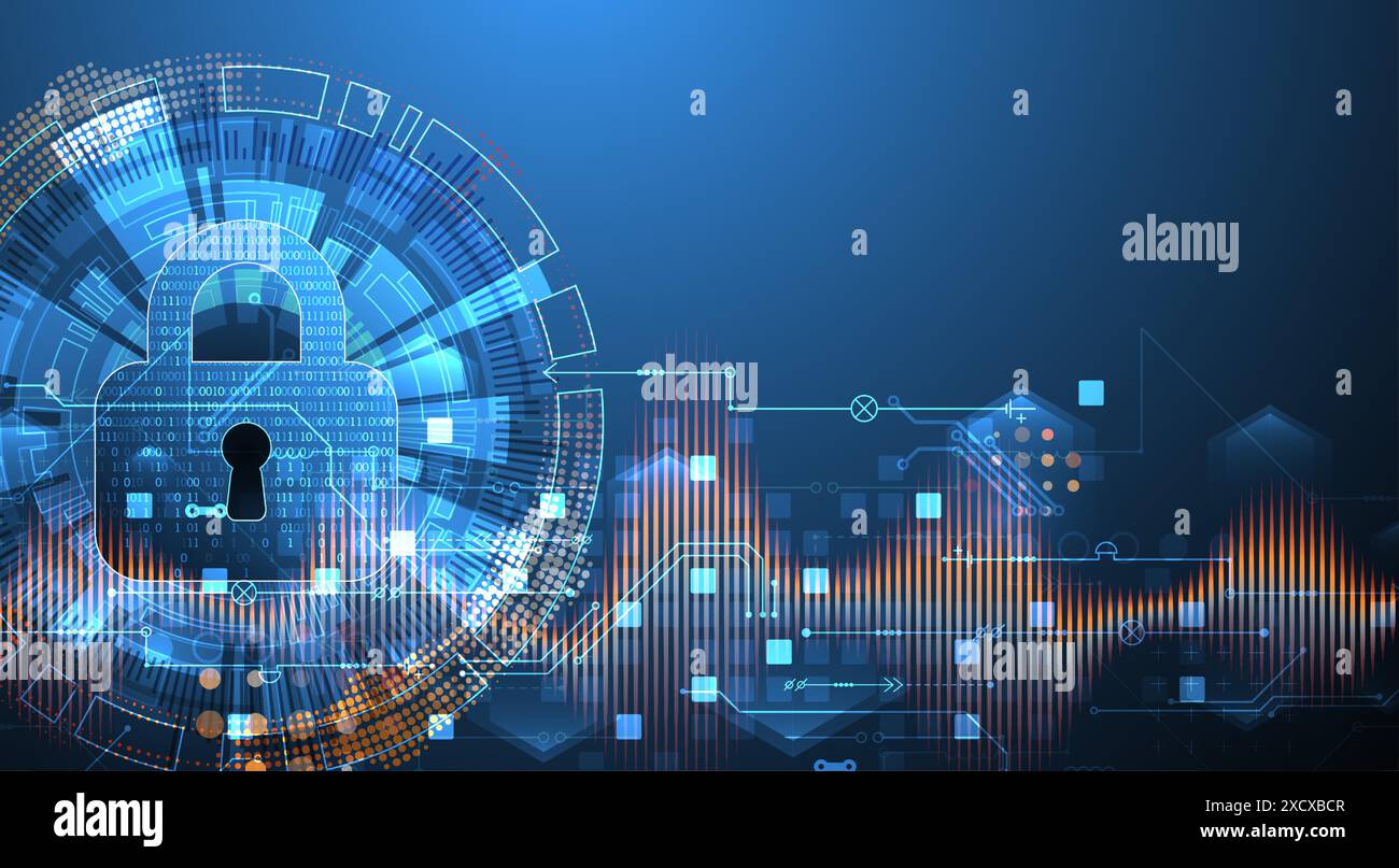 Sicherer digitaler Hintergrund. Virtuell vertraulich, Programmierschutz. Handgezeichneter Vektor. Stock Vektor