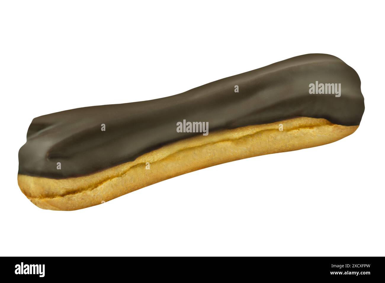 Eclair-Kuchen mit Schokolade isoliert auf weißem Hintergrund Stockfoto