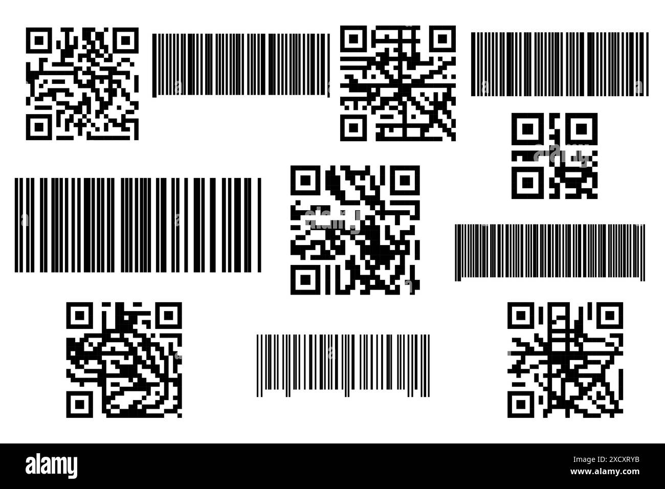 Illustration des falschen QR-Codes und des Barcode-Satzes. Stock Vektor