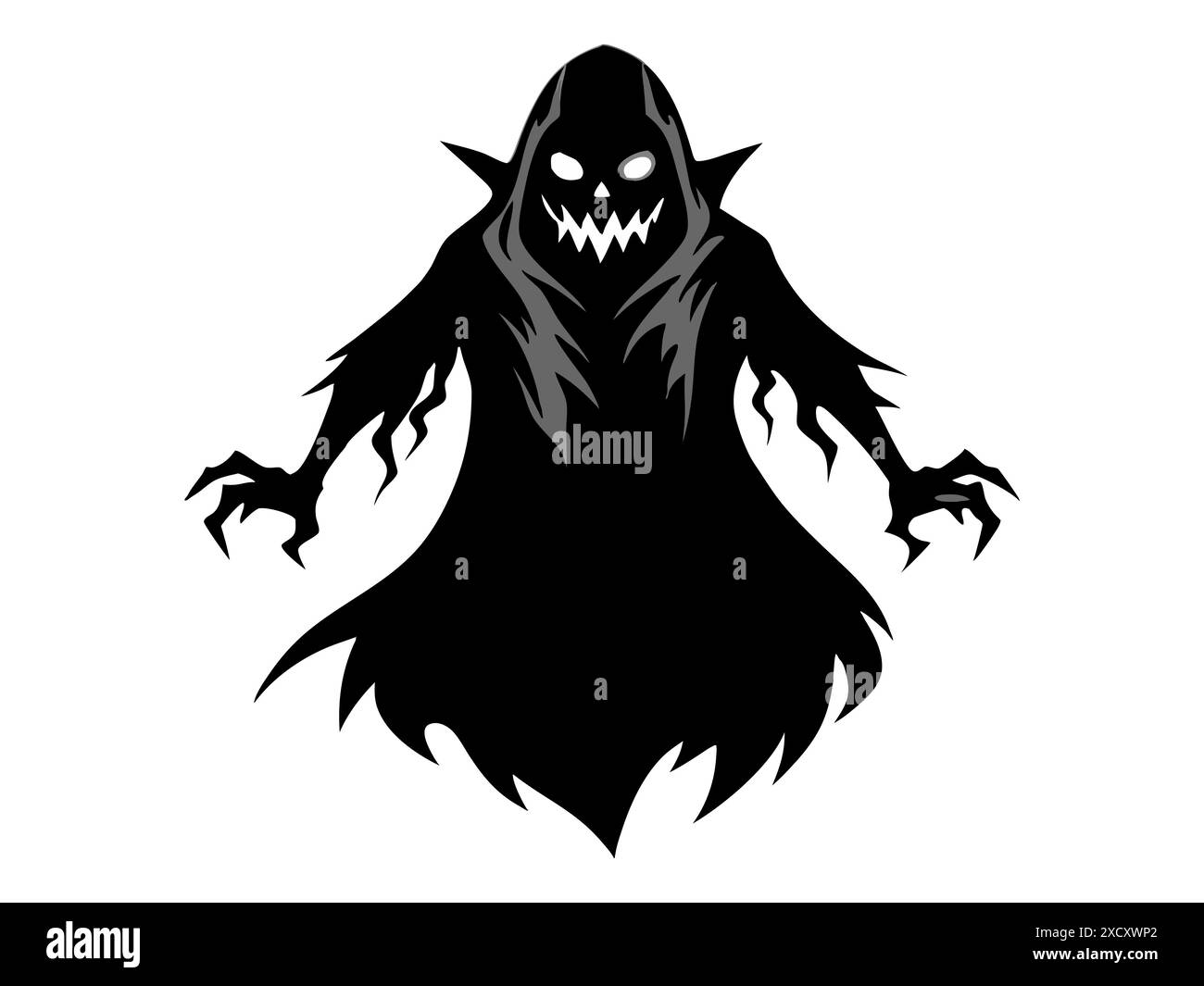 Schwarze Silhouette des Geistes isoliert auf weißem Hintergrund. Konzept des gruseligen Geistes, Halloween-Symbol, minimalistischer Stil, unheimliche Erscheinung, Horror, Sinist Stock Vektor