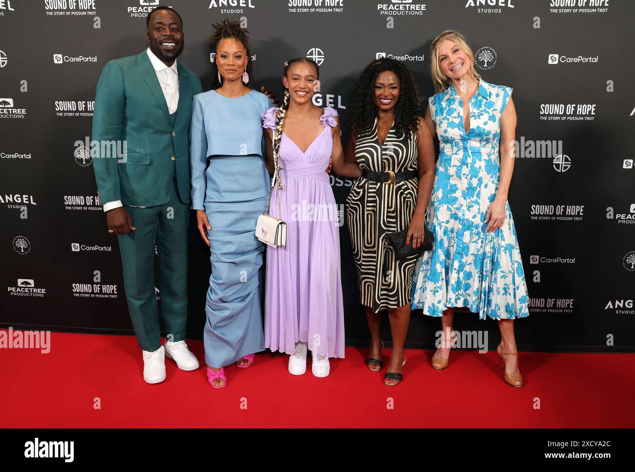 Los Angeles, ca. 18. Juni 2024. Josh Weigel, Rebekah Weigel, Demetrius Grosse, Donna Martin, Nika King, Diaana Babnicova, Jillian Reeves, Elizabeth Mitchell bei der LA Premiere von Sound of Hope: the Story of Possum Trot' am 18. Juni 2024 im Linwood Dunn Theater in Los Angeles, Kalifornien. Quelle: Faye Sadou/Media Punch/Alamy Live News Stockfoto