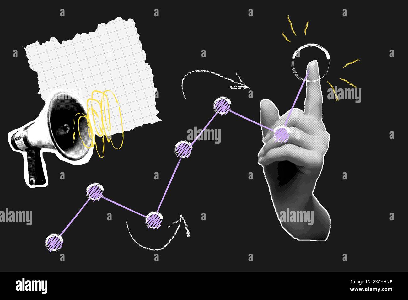 Vorlage für das Geschäftswachstum der Pop-Collage, Infografik im Halbton. Vektor Stock Vektor