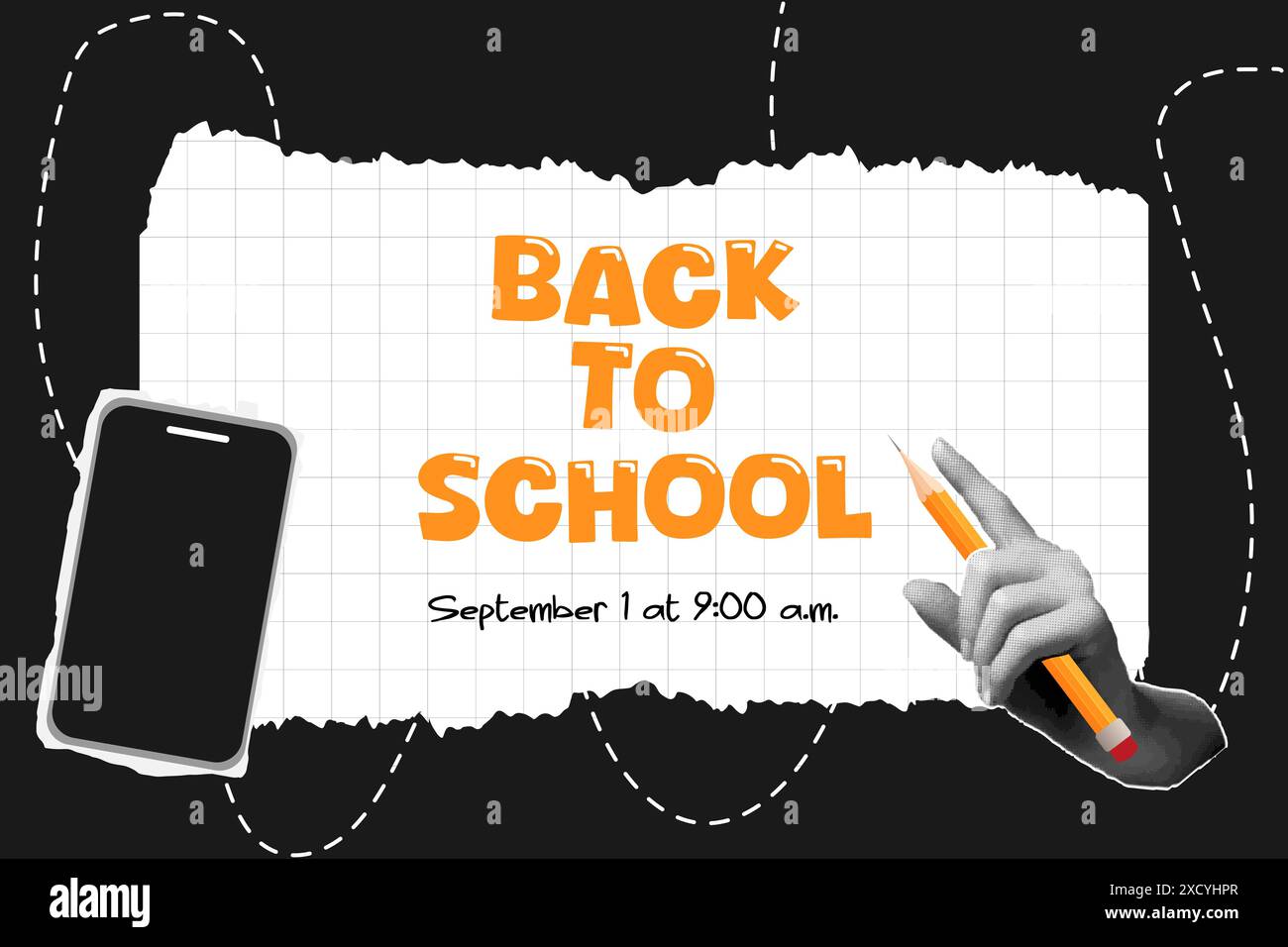 Pop Collage Halbton, zurück zur Schule. Vektor Stock Vektor