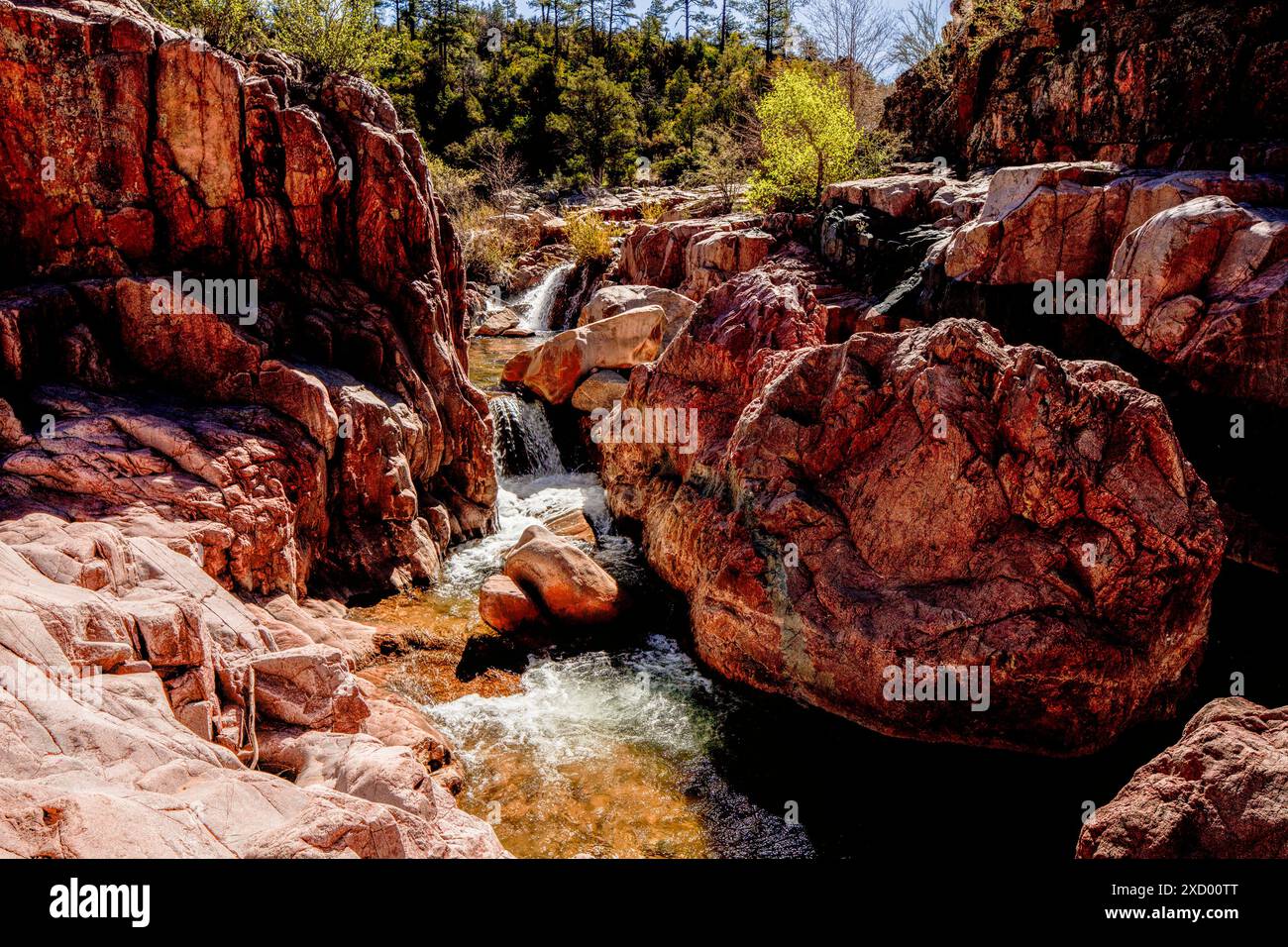 Wundervolle Wasserfälle entlang des herrlichen Water Wheel Falls Wander Trail in der Nähe von Peyson, Arizona (USA). Verführerisch, Erstaunlich, Atemberaubend, Fesselnd, Stockfoto
