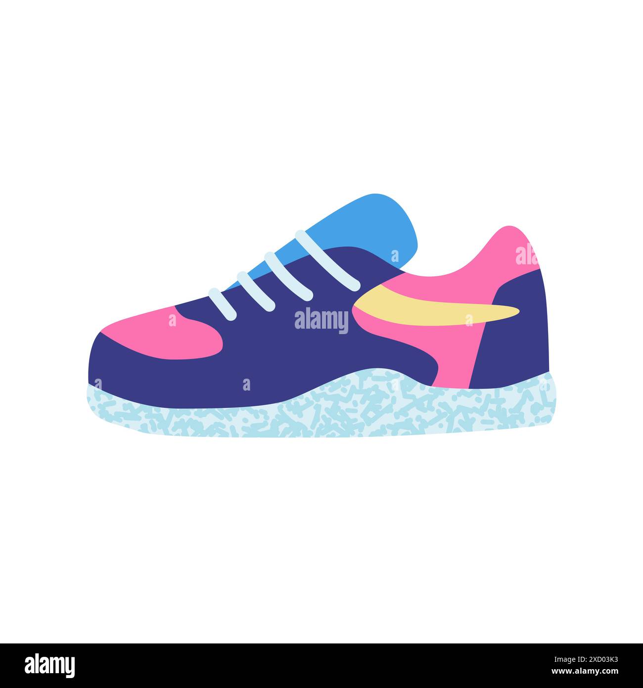 Sportschuhe der 90er Jahre. Helle, mehrfarbige handgezeichnete Schuhe. Vektorillustration in trendigem flachen Stil Stock Vektor