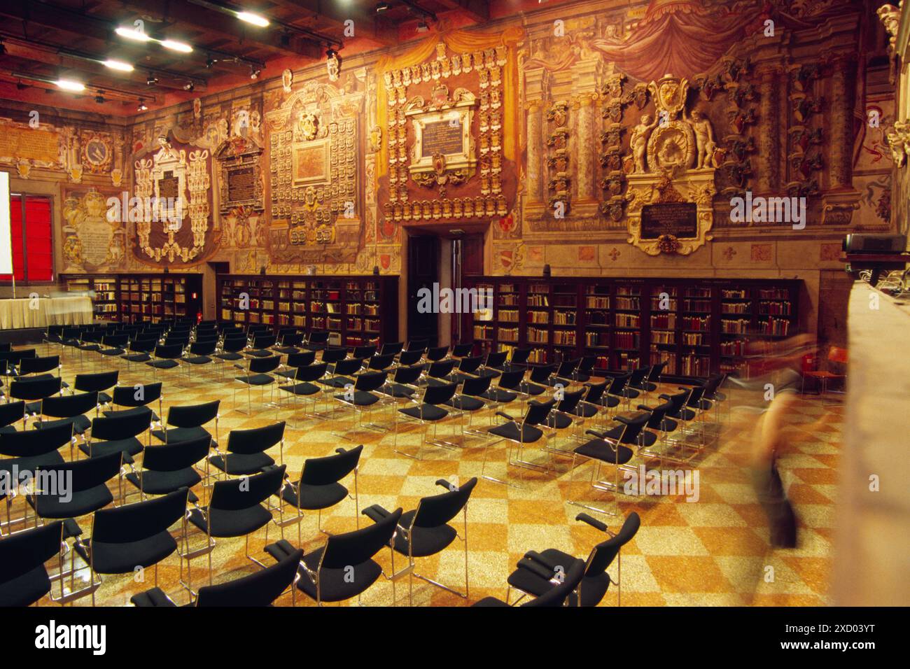 Italien, Emilia Romagna, Bologna, Juristenhalle, Stabat Mater Hall, 16. Jahrhundert, Stadtbibliothek Archiginnasio Stockfoto