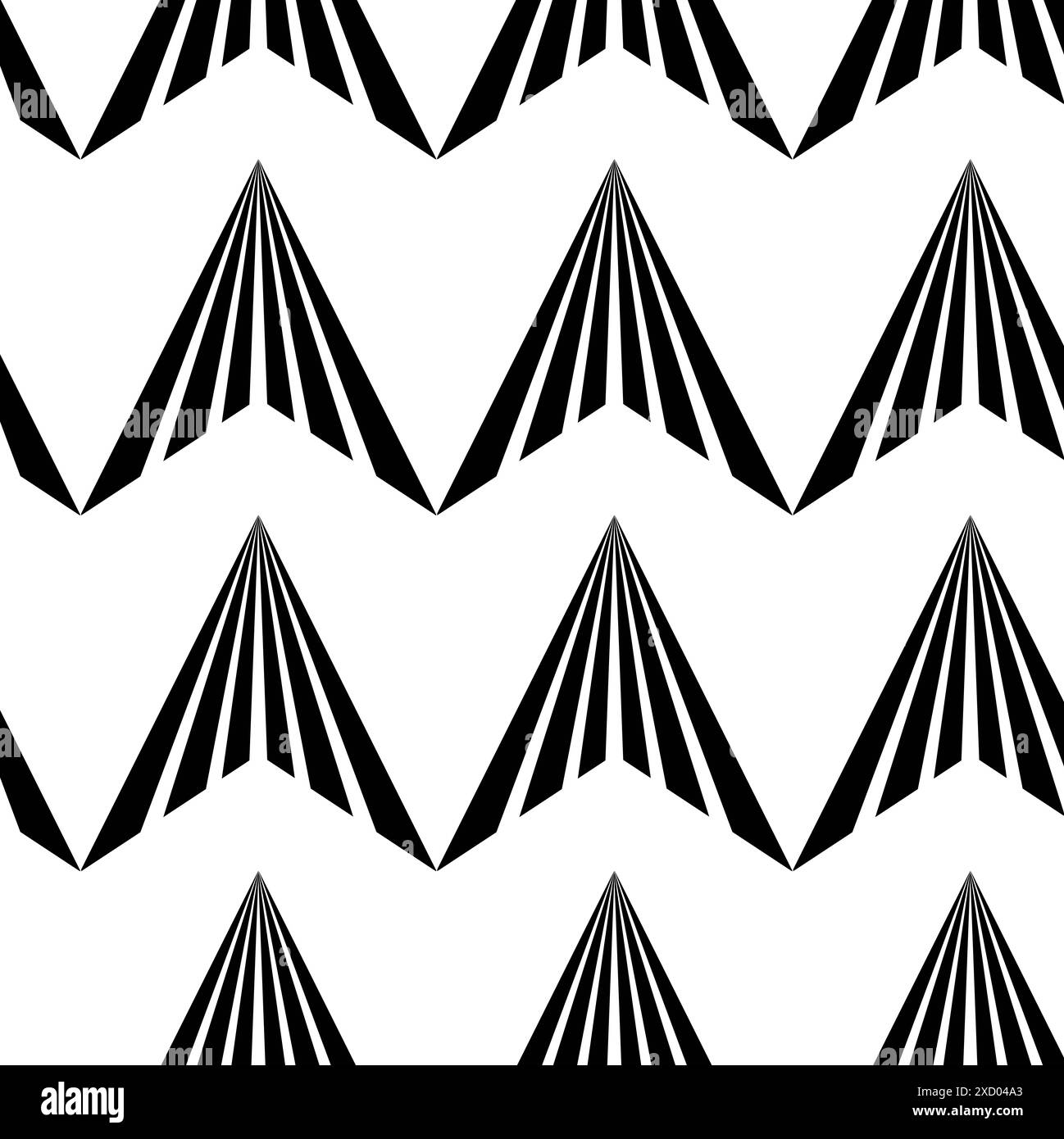 Abstraktes geometrisches Muster mit Dreieck auf weißem Hintergrund. Ein nahtloser Vektorhintergrund. Grafisches, modernes Muster. Weißes und schwarzes Muster. Stockfoto