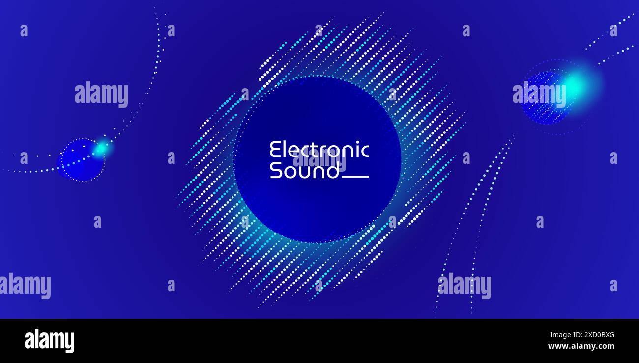 Abstraktes Konzept für elektronische Musik, Geräusche. Illustration von Neonwellen, Vektor mit Kurven, Linie, Punkt Stock Vektor