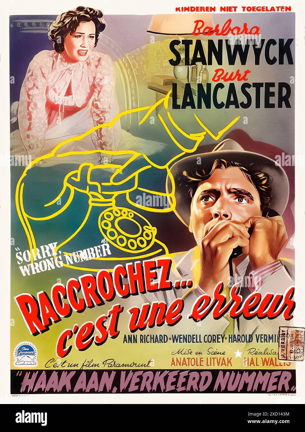 Tut Mir Leid, Die Falsche Nummer, Barbara Stanwyck, 1948. - Poster Mit Vintage-Druck Stockfoto