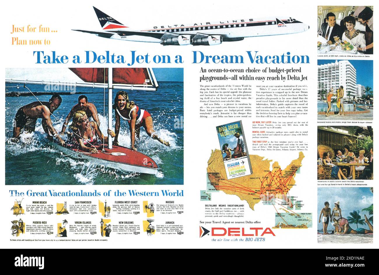 1963 Delta Air Lines Werbespot – „Take a Delta Jet on a Dream vaction“ Stockfoto