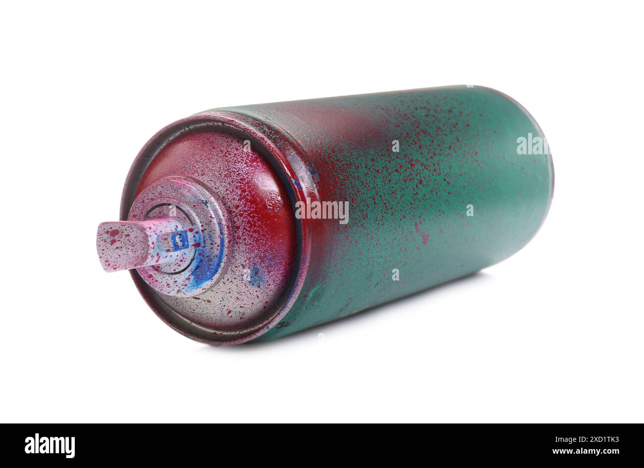 Eine Dose helle Sprühfarbe isoliert auf weiß Stockfoto