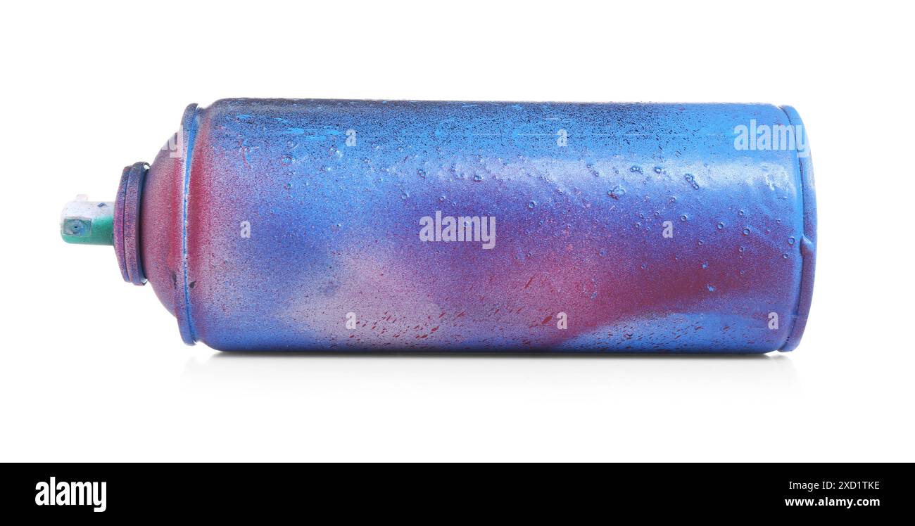 Eine Dose helle Sprühfarbe isoliert auf weiß Stockfoto