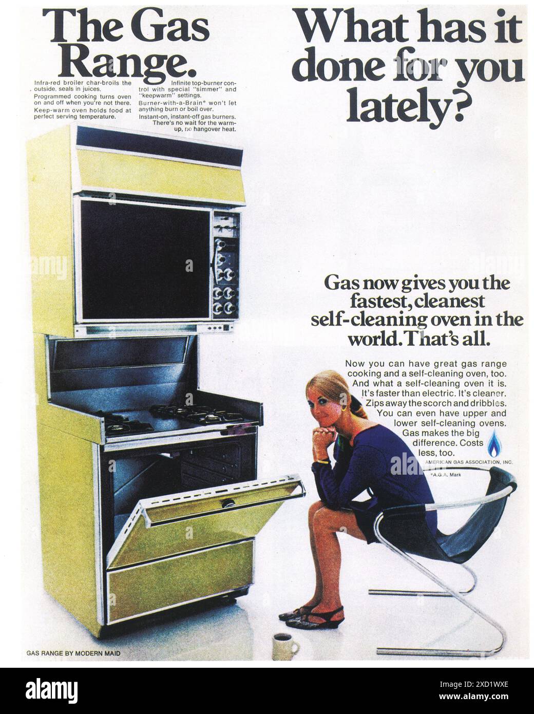 1969 Gasbereich von Modern Maid Ad - American Gas Association Ad Stockfoto