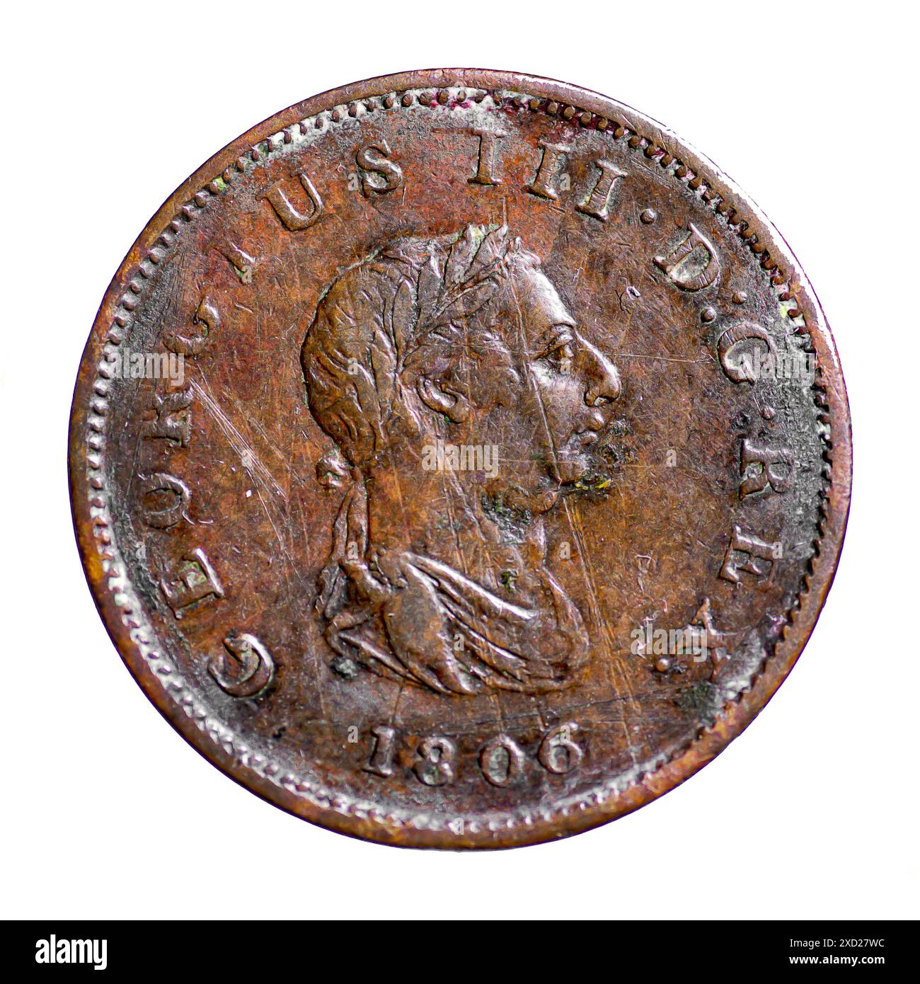 König Georg III. Old English Penny datiert 1806. Stockfoto