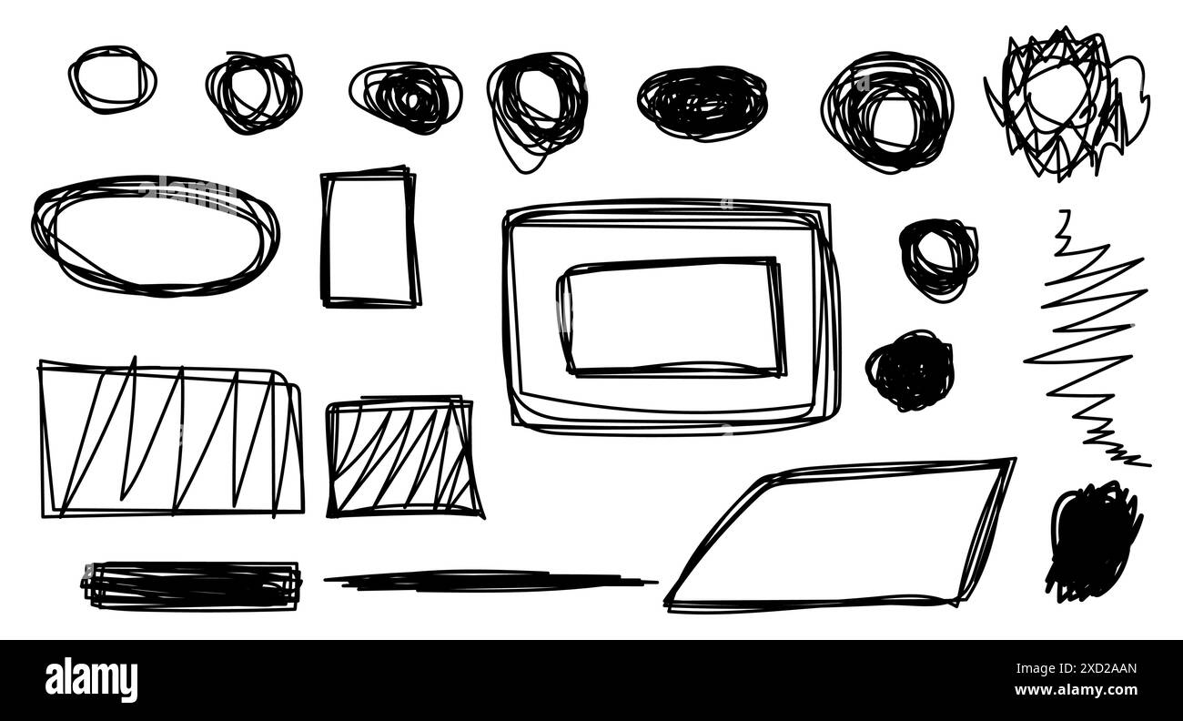 Handgezeichnete geometrische Formen bilden verwickelte Hintergründe für Poster und Flyer. Stock Vektor