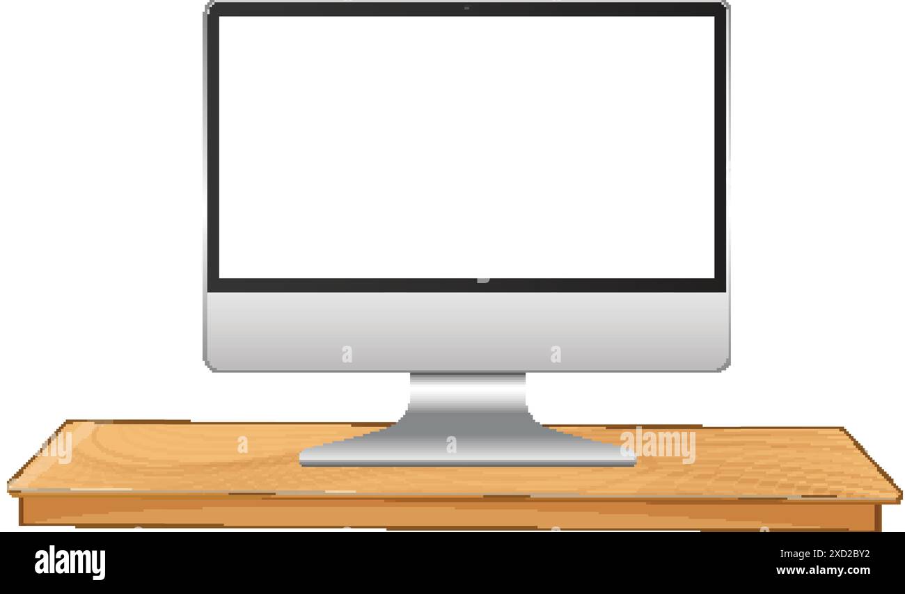 Abbildung eines Computers auf einem Holzschreibtisch Stock Vektor