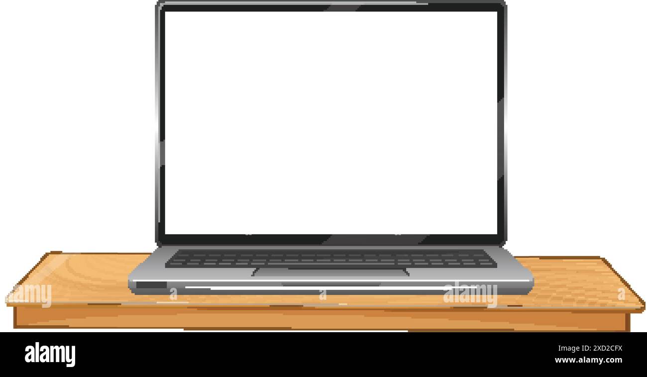 Ein Laptop auf einem Holztisch Stock Vektor