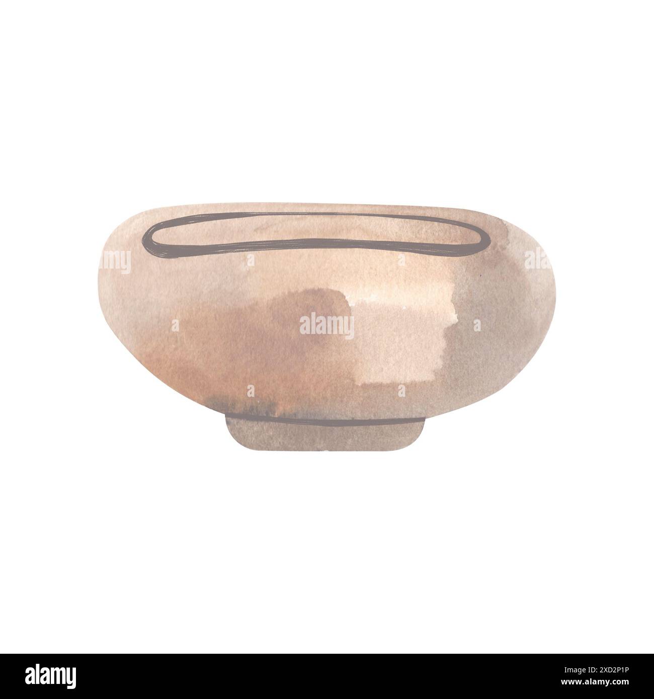 Ein lakonischer keramischer Blumentopf aus weißem gebackenem Ton oder Beton für ein rustikales oder wabi-Sabi-Interieur. Heimbedarf. Isoliertes Aquarell Stockfoto