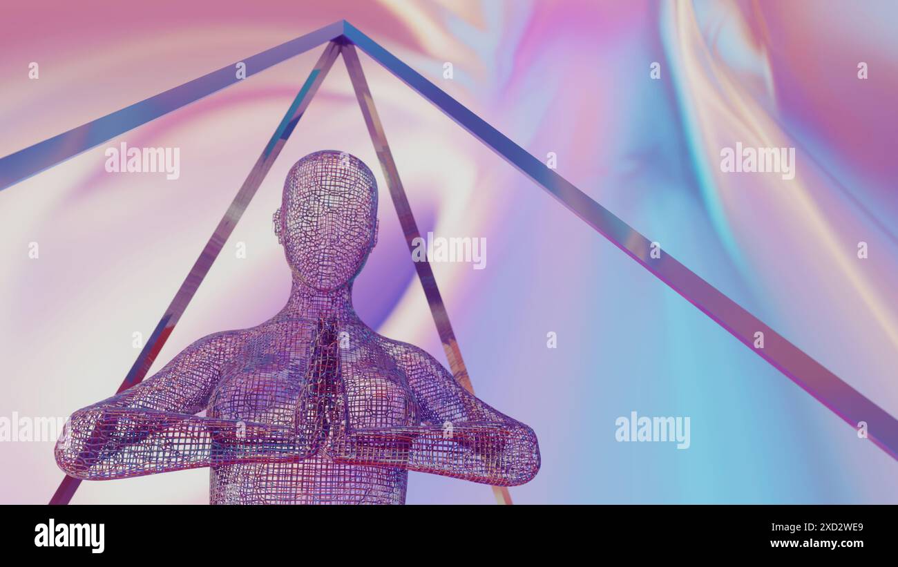3D-Illustration des Energiekörpers einer betenden Person Stockfoto