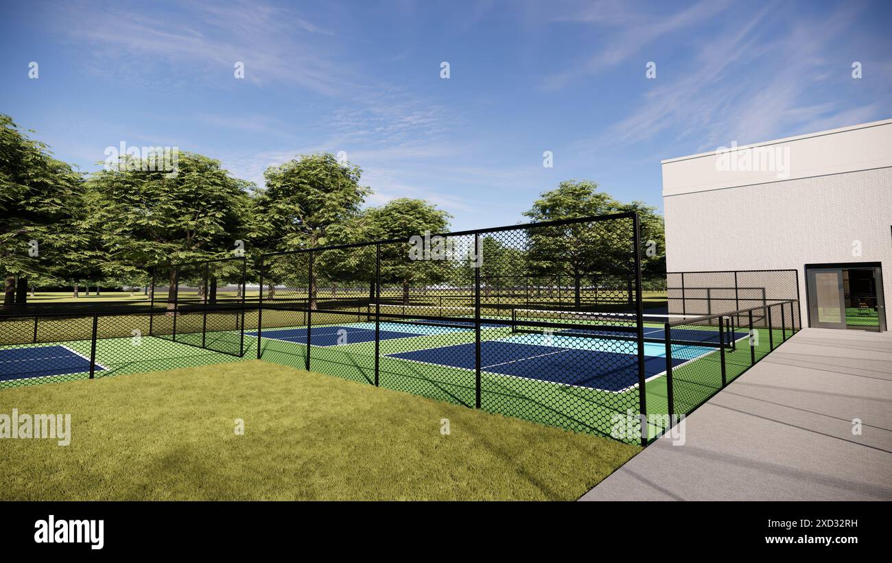 Tennisplätze mit grünen und blauen Farben für Pickleball Stockfoto