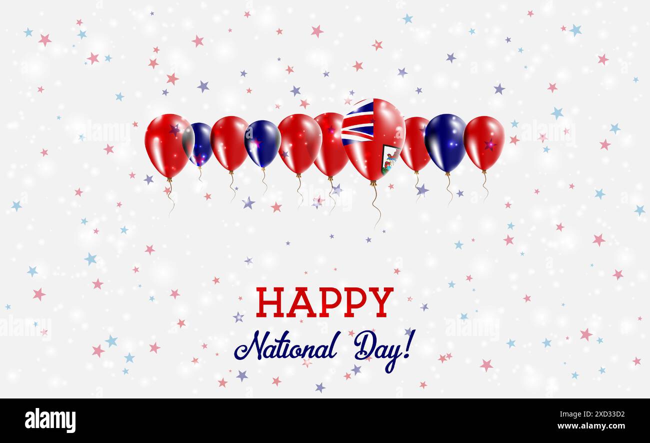 Bermuda Unabhängigkeitstag Funkelndes Patriotisches Poster. Ballonreihe in den Farben der Bermuda-Flagge. Grußkarte mit Nationalflaggen, Konfetti und Stock Vektor